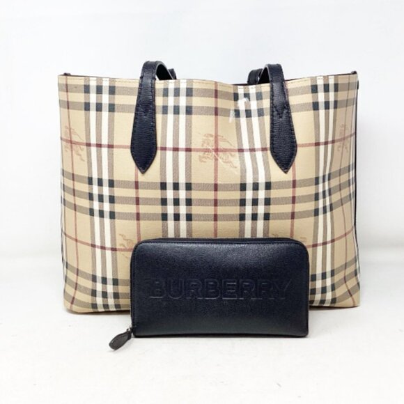 Burberry #T4JJQV Haymarket Reversible Tote Bag With Wallet Set - Picture 1 of 8